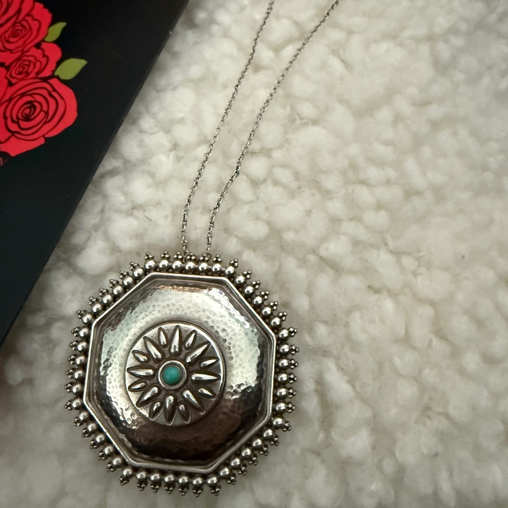 Brighton Silver Hexagon Pendant with Turquoise Accent - Picture 2 of 6